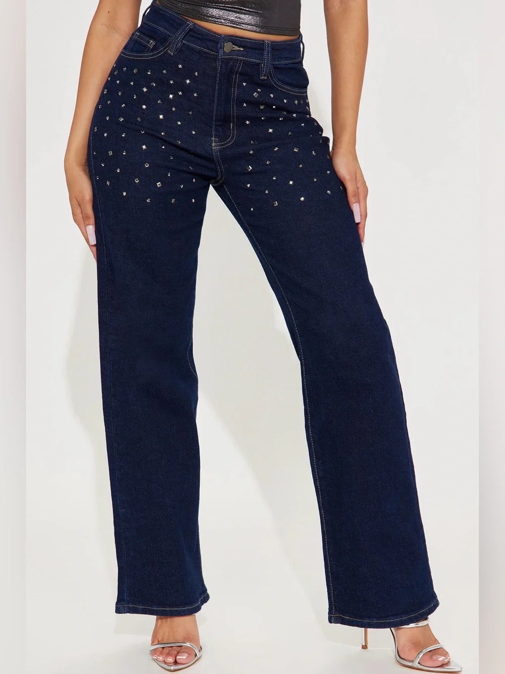 Fashion Nova Sparkle and Shine Straight Leg Jeans - Dark Wash